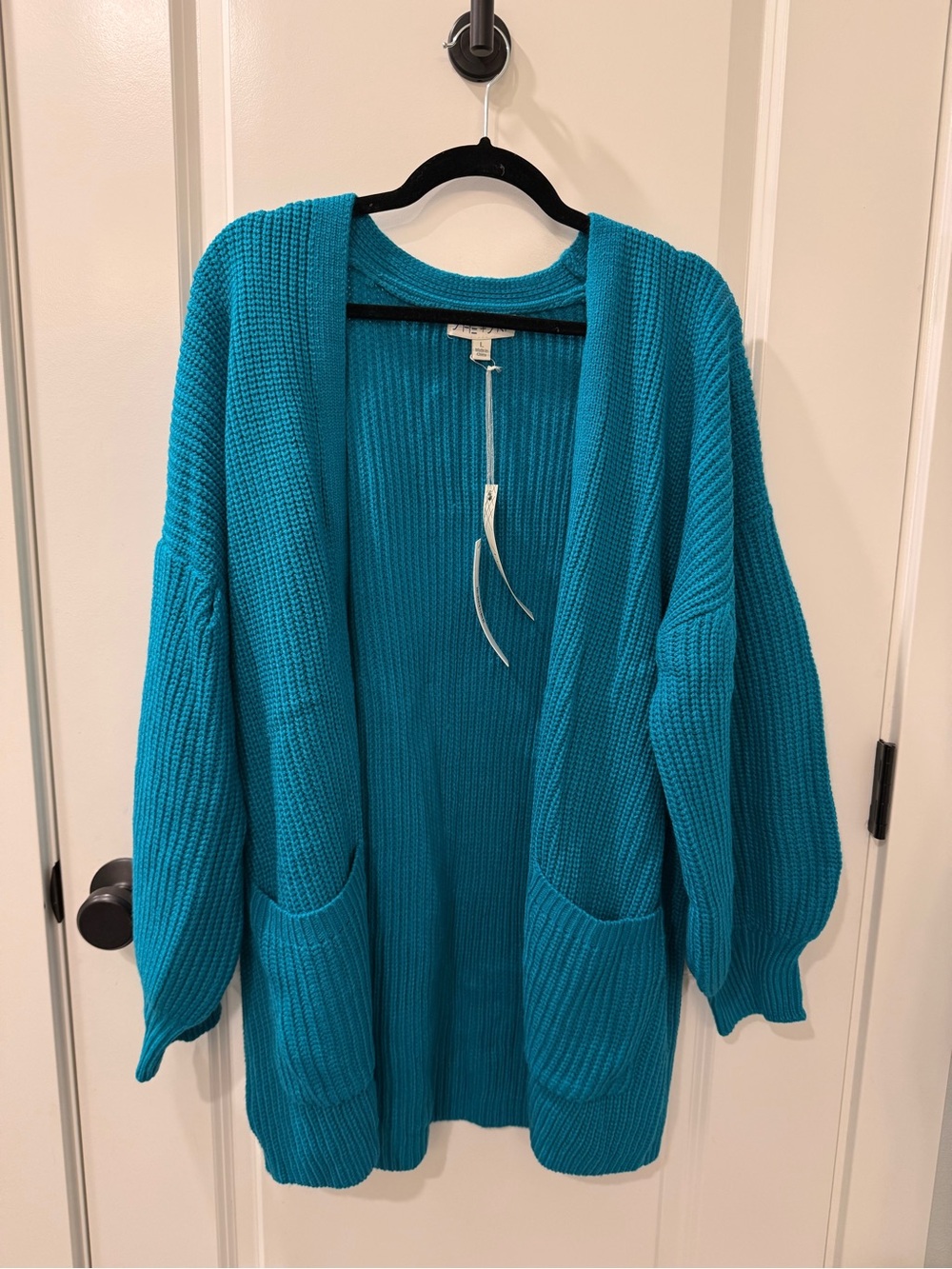 She + Sky Teal Open-Front Chunky Knit Cardigan
